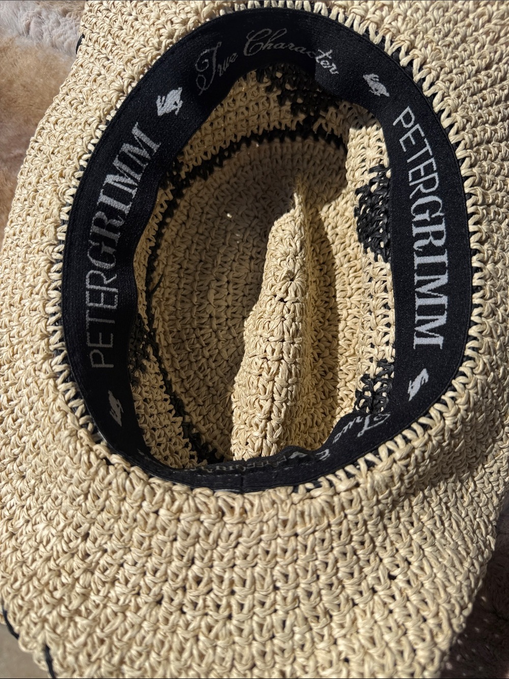 Peter Grimm New Aztec 3 band/ feathers Natural Straw Crochet Hat Black Accents - Picture 9 of 11